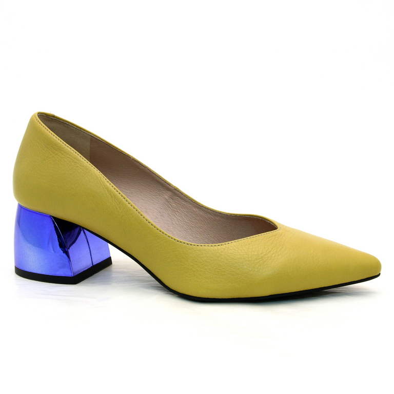 Туфли женские 3977-0120-0126 кожа-кожа сине-жёлтые