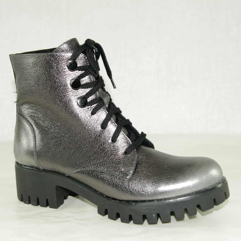 Ботинки 2313-115-3 кожа-шерсть серый-металлик