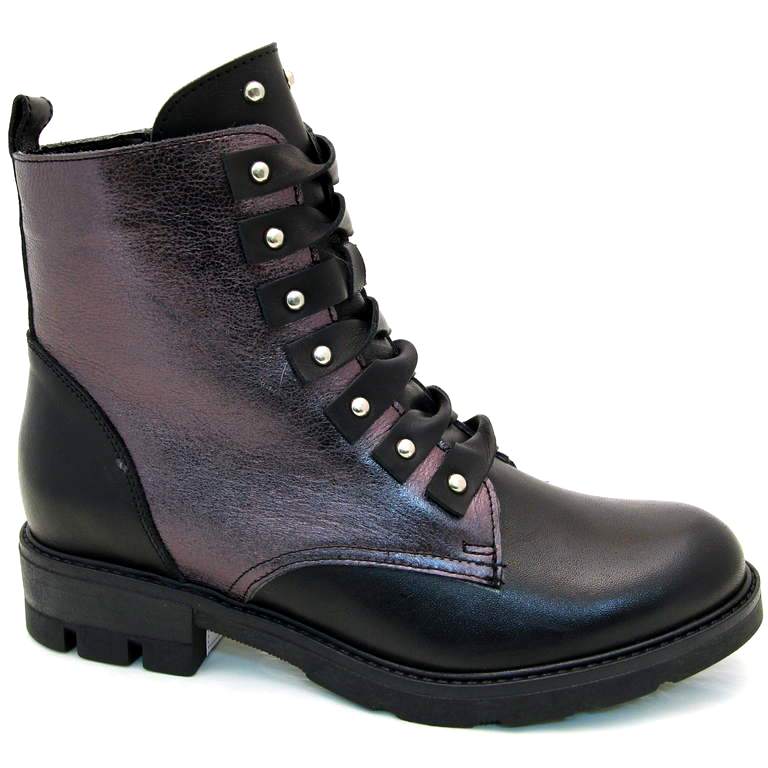 Ботинки 2596-126-3 кожа-шерсть чёрные-металлик