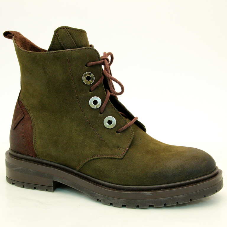 Женские ботинки 3150-4-3 нубук-шерсть зелёные