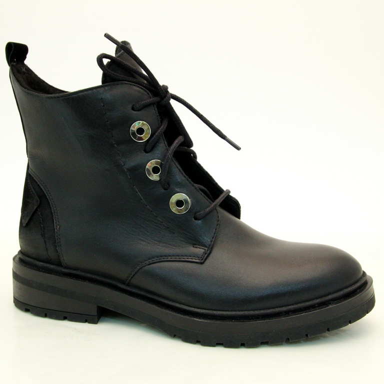 Женские ботинки 3150-5-3 кожа-шерсть чёрные