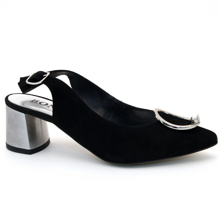 Туфли летние женские 3215-003 велюр-кожа чёрные
