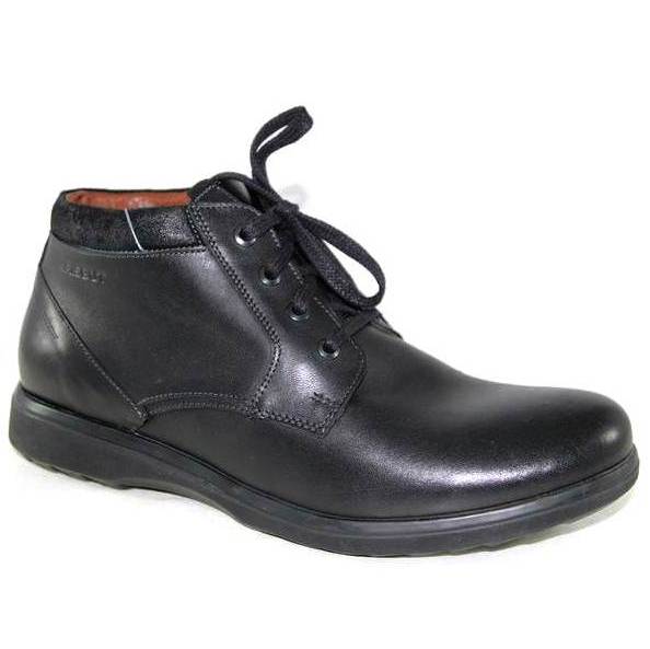 Ботинки мужские 6400-1-7 кожа-байка чёрные