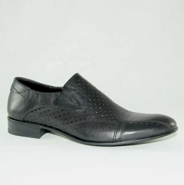 Летние туфли мужские М674-020 кожа-кожа чёрные
