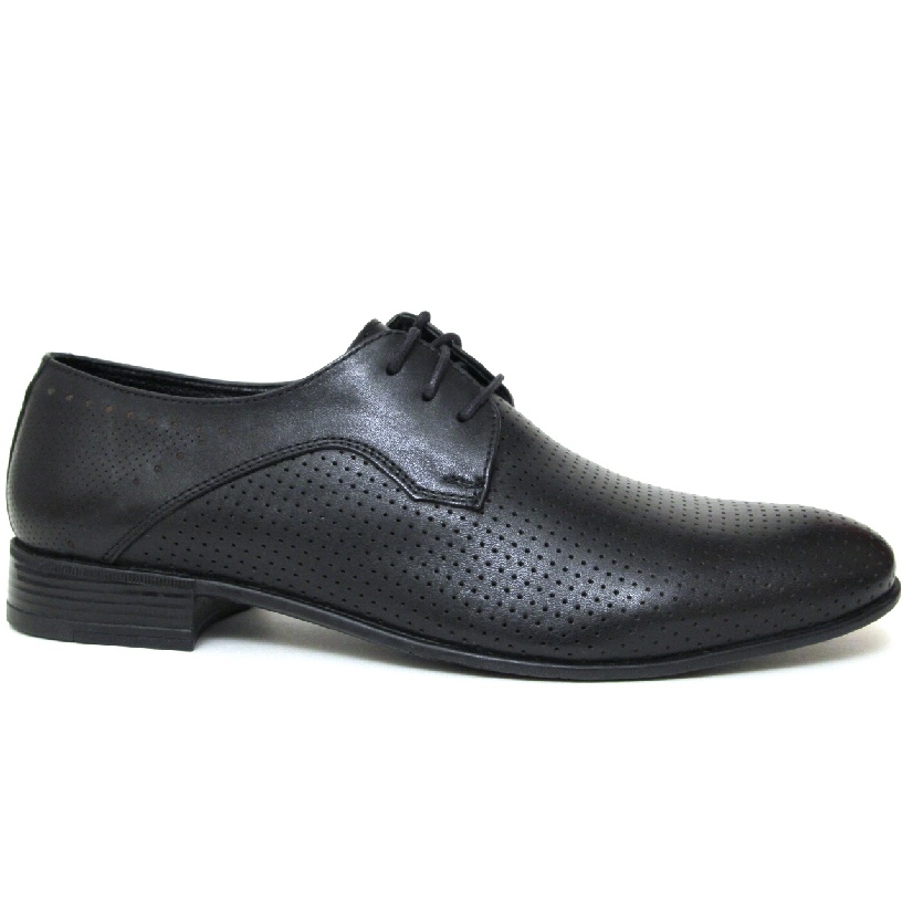 Летние туфли мужские М675-020 кожа-кожа чёрные