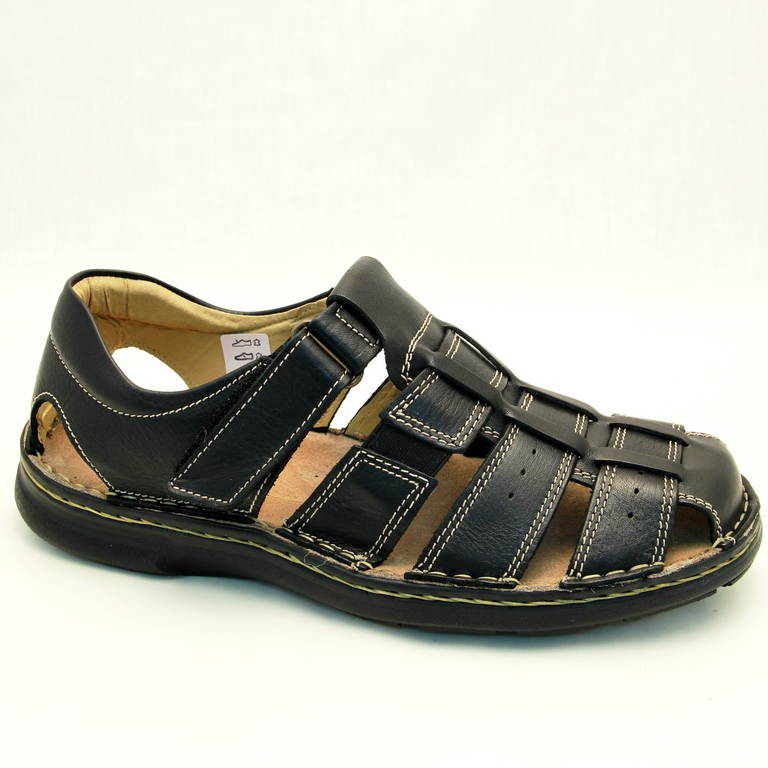 Летние туфли мужские 1440-Black кожа-кожа чёрные