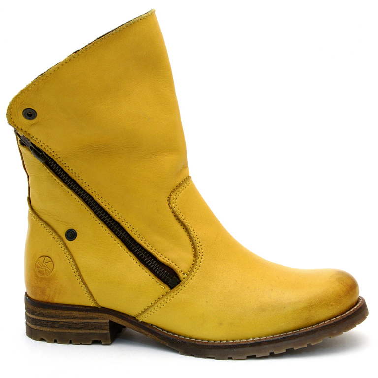 Ботинки женские 60-1921B-amarelo-4 кожа-байка жёлтые