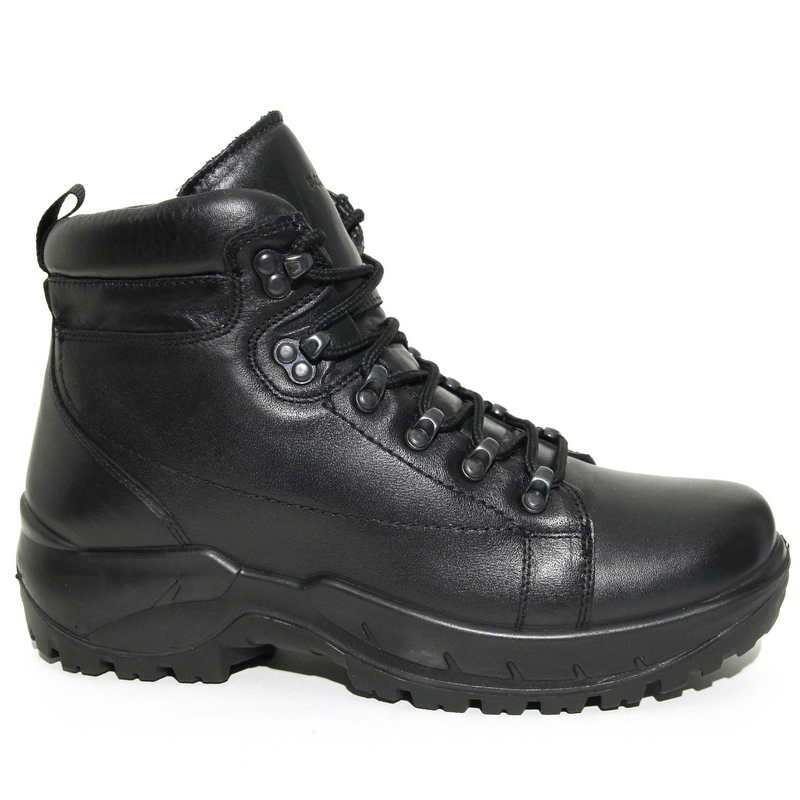 Мужские зимние ботинки R633-black-2 кожа-мех чёрные